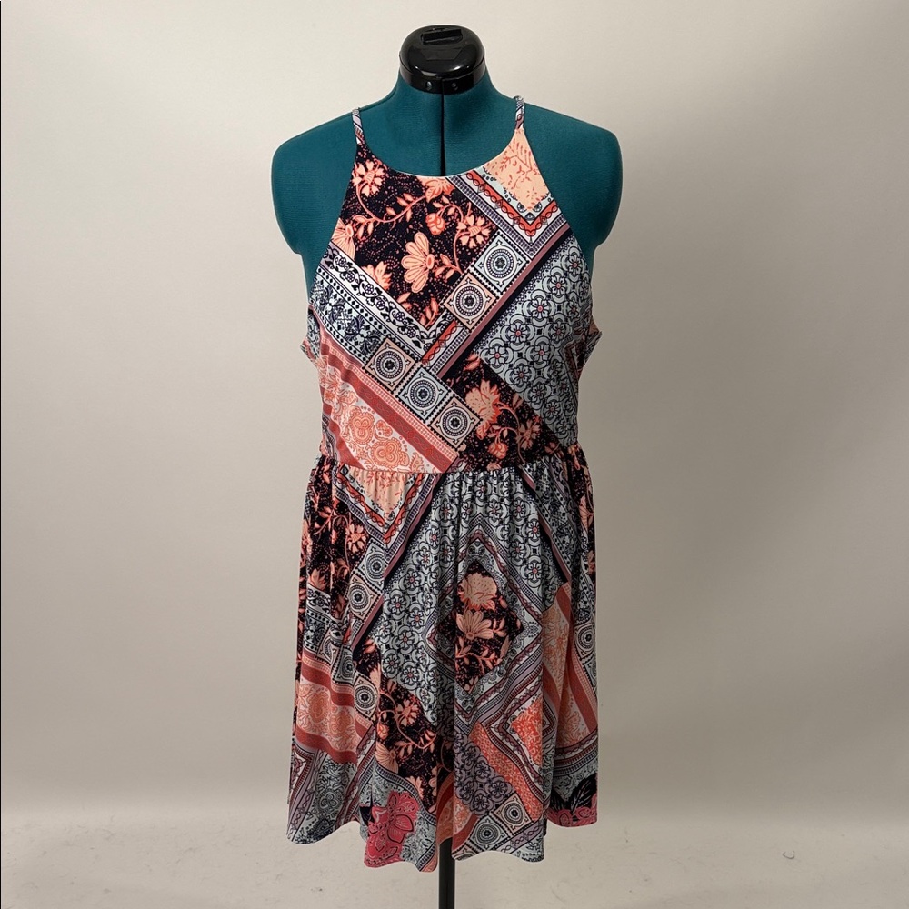 Maurices Patchwork Floral Mini Dress - Navy, Pink, Coral